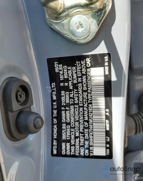 2021 Honda Civic Sport from USA, damaged, VIN SHHFK7H41MU421834